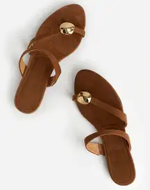 Madewell The Mila Organic Hardware Thong Slide Sandal Cognac Brown Suede 6.5