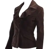 BCBGMaxAzia Women's Brown Ruffle Collar Career Corduroy Blazer Size Small, Lined