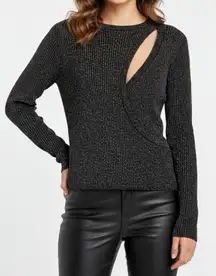 MICHELLE MASON Asymmetrical Cut-Out Wool-Blend Sweater, Metallic Black, Medium
