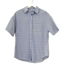 Zara Blue Short Sleeve Pinstripe Button Down Shirt Size XS