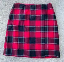 Talbots size 6 wool lined red plaid faux wrap skirt tartan holiday winter