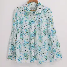 Floral Print Long Sleeve Button Up Shirt Womens Semi Sheer Lightweight Size XL