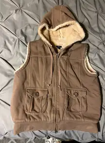 Vintage Y2K Gap Faux Fur Lined Hoodie Vest Cream Tan Womens Medium