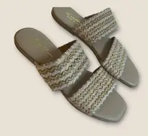 Avellini Braided woven neutral boho chic slide sandals, vegan leather, size 8M