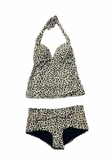 halter neck leopard two piece swimsuit