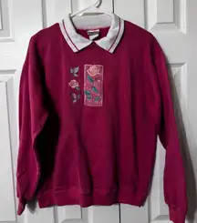VTG Basic Editions Vintage Embroidered Rose Sweatshirt Collared Pullover Sz L?