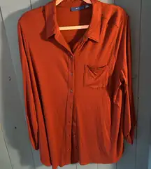 Apt. 9 Button Down Burnt Orange Blouse with Rolled Sleeves, Size XL