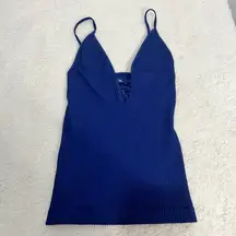 Intimately by Free People Ribbed Blue Adjustable Strap V-neck Top/Tank Size XS