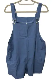 NWT Large Patch‎ Pocket Romper Sz Large Cotton Linen Blend Blue