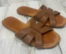 Ugg Teague Leather Slip On Slide Sandals Cognac Brown size 9