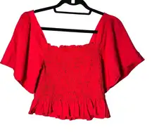 Lulus Your Sunshine Red Smocked Flutter Sleeve Top Sz XL Spring Summer Vacation