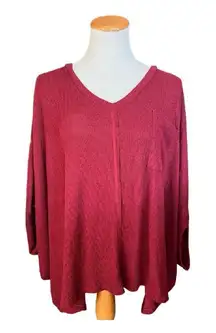 Womens Jodifl Burgundy Wine Oversized Thermal Waffle Knit Bat Wing Top - Sz M