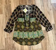 Anthropologie Fig & Flower Plaid Patterned Top