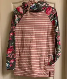 Ampersand Ave Double-hood Rose Striped Hoodie with Floral Details
