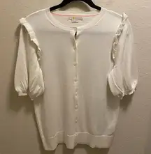 Boden Off-White Ruffle Trim Short Sleeve Cardigan Size 10