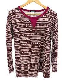Heimish USA Fair Isle Thermal Top 1X Burgundy Pink Long Sleeve Knit Shirt NWOT