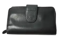 VTG Rolfs Wallet Clutch Checkbook Tri Fold‎ Black Pebbled Leather Organizer SEE