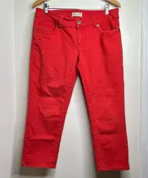 Seven Distressed Denim Cropped Jeans Red Orange Color Women’s Size 12 READ Below