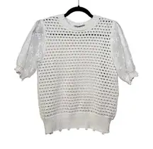 Zara white knit puff sleeve top Small