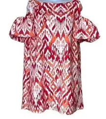 Chiara Bono Womens Size 12 Cold Shoulder Mini Dress Red Ikat Design Stretch NWT