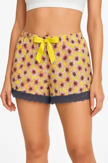 Victoria's Secret Floral Print Yellow Bow Lace‎ Trim Pajama Shorts Womens Large