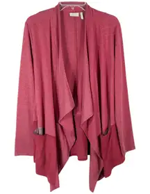 LOGO Lounge Medium Cardigan Jacket Red‎ Pockets Colorblock Waterfall Front 1461