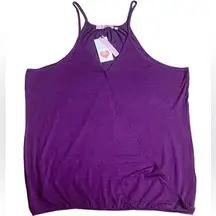 Crossover Flowy V-neck Elastic Bottom Hem Tank Top Cami Purple 3X