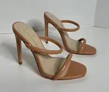 Lulus Womens Theyaa two strap stiletto mule heels sandals tan Sz 6