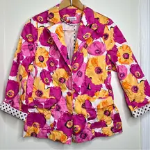 Vintage Joan Rivers Vibrant Floral Blazer Jacket Women’s Size 12 Pink Yellow