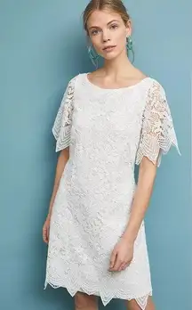 Anthropologie New  Charleston Lace Mini Dress Size 8 White Scalloped Lace Spring