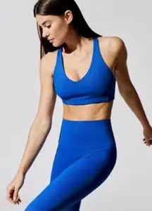 💕CARBON38💕 Shine Powder Set Cross Back Bra + 7/8 Legging Cobalt Blue Large NWT