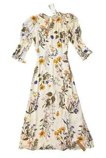 $248 Reformation 0 2 0P 2P Carolena Tea Dress Midi Frolic Puffy Sleeves Slit
