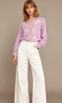 NWOT Johnny Was Osiris Relaxed Embroidered Floral Ramie Top Shirt Blouse S