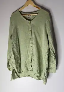 Flax green‎ button down tunic linen top medium