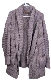 POL  Womens Sz S Chunky Knit Cardigan Sweater Mauve/Taupe Cableknit Open Front