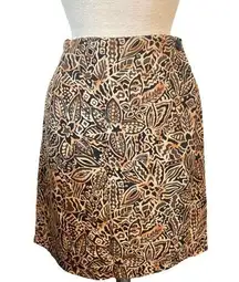 Vintage Y2K Tribal Floral Flower Leaf Brown Black Tan Wrap Skirt High Waisted Size Small Medium 