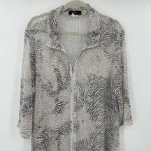 Yushi Women's Made in USA Sheer‎ Short Sleeve Full Zip Swim Cover Up Sz Large