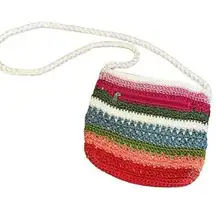 Rainbow Stripe Design White Knit Crossbody Purse Beach Style Lina Bag Crochet!