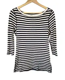 Three Dots Navy Blue White Stripe Cotton Blend 3/4‎ Sleeve Shirt Size Large