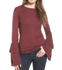 Maroon Ruffle Bell Sleeve Top, XS