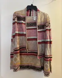 American Rag Womens Knit Cardigan Sweater S Small Boho Pink Brown Rust Print