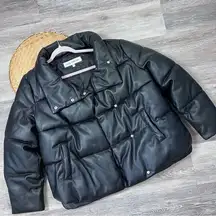 Black faux leather puffer jacket