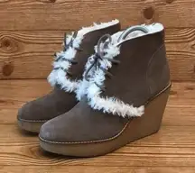 GAP NEW YORK “Gwen Shearling” Tree Bark Suede Wedges Boots ladies size 9