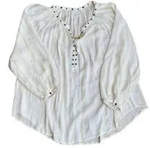 Amuse Society Ivory and Gold Metallic Peasant Top Size Med