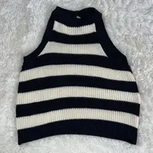 Willow & Root Striped High Neck Sweater Color Navy Cream Size M EUC