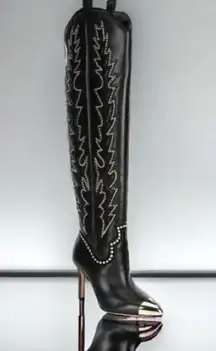 Gianni Bini Katerina Leather Studded Over Knee Western Cowboy Boots 6.5