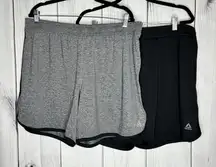 Reebok Athletic 7" Shorts Women's Sz XL Pull-on Drawstring Black / Gray Lot of 2