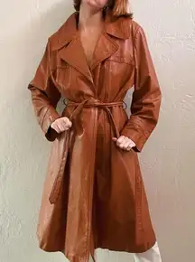 Vintage 1970's Brown 100% Leather Trench Coat