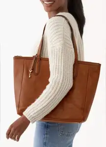 Vintage Fossil Sydney Tote Camel Colored Leather