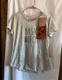 Rae Dunn Basic Witch T-Shirt With Witch Hat Ankle Socks Woman’s Size Small NEW